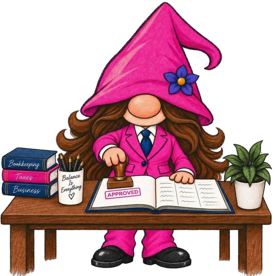 Illustration of the Right Choice Tax & Accounting mascot stamping an approved ledger at a desk